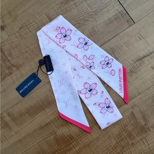 Pink Monogram LV Floral Twilly Scarf BNWT 100% Silk